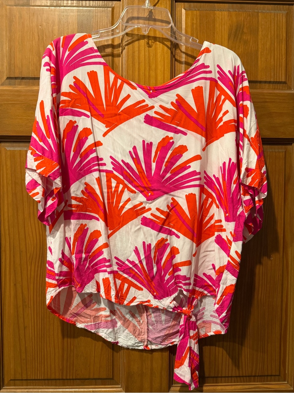 Mary Square Women's Bright Pink & Orange Printed Tie-Hem Top